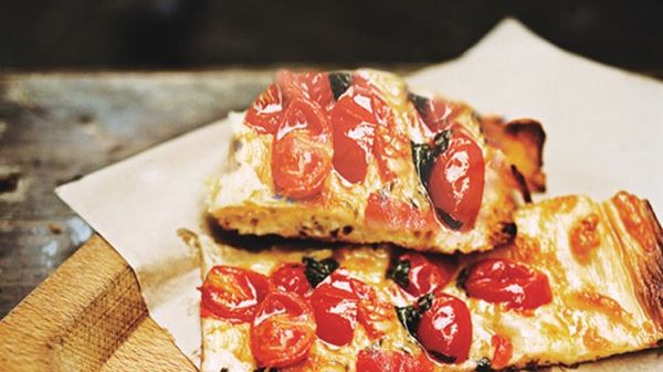 Roman-Style Pizza with Roasted Cherry Tomatoes and Cheese