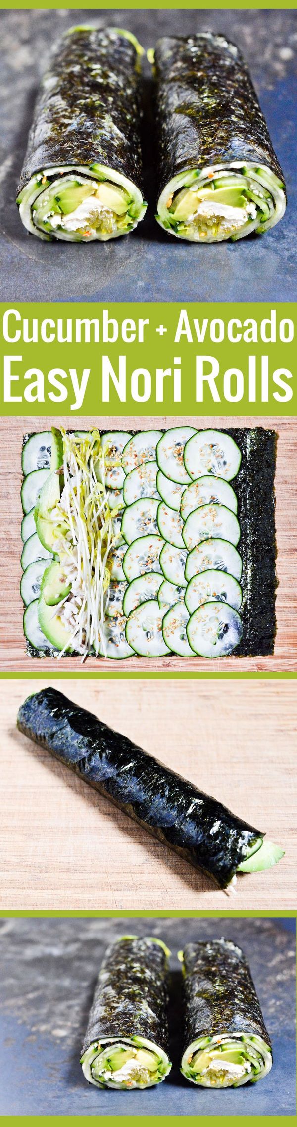 Rouleaux de nori, avocat et concombre Recette