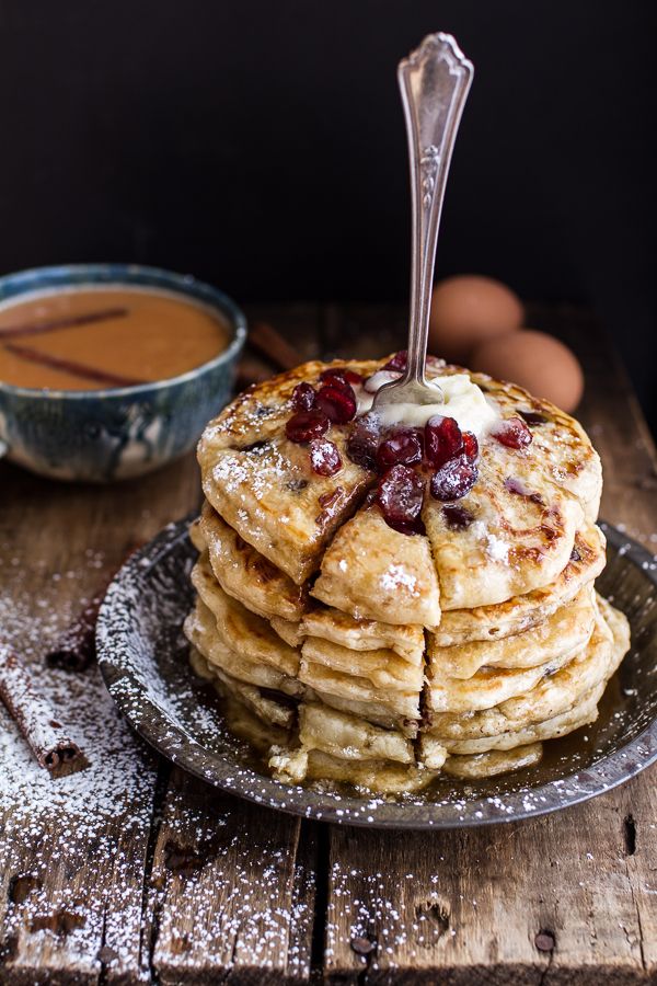 Rum and Cranberry Pancakes with Butter Rum Syrup