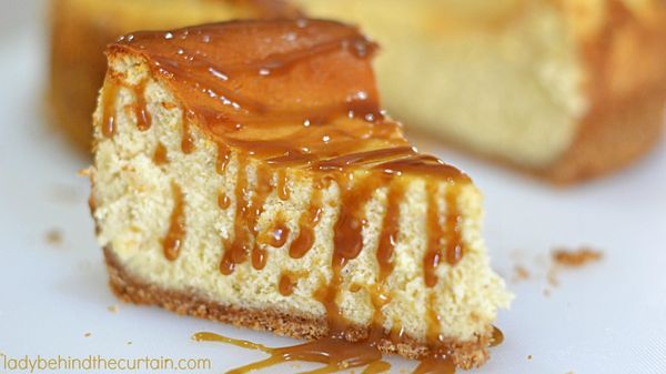 Rum Caramel Drizzled Eggnog Cheesecake