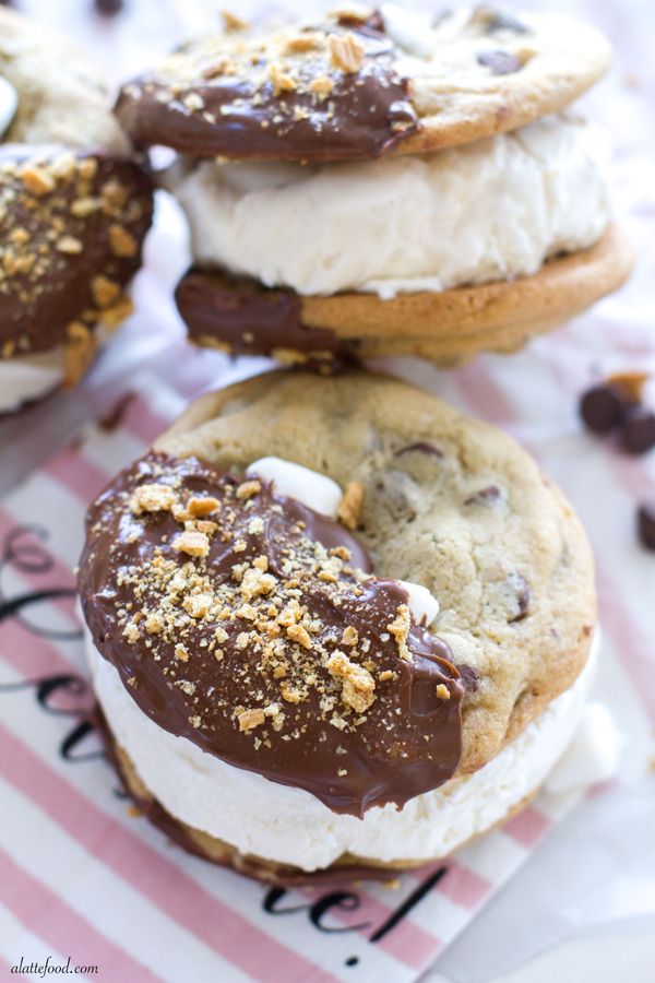 S’mores Chocolate Chip Cookie Ice Cream Sandwiches