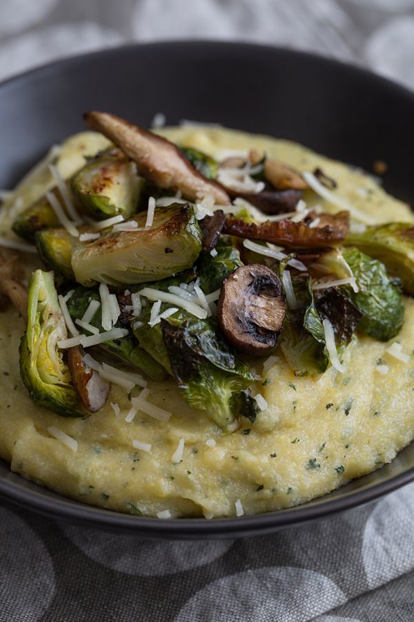 Sage Polenta Bowls with Roasted Brussels Sprouts & Wild Mushrooms