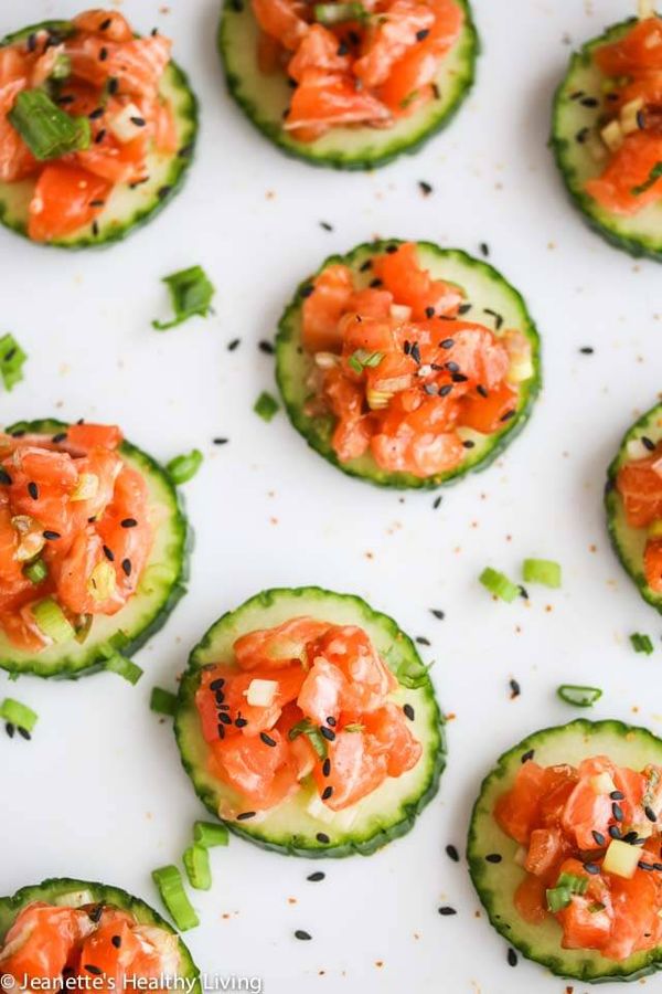 Salmon Tartare Cucumber Bites Appetizer