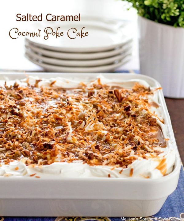 Salted Caramel Coconut Poke Cake