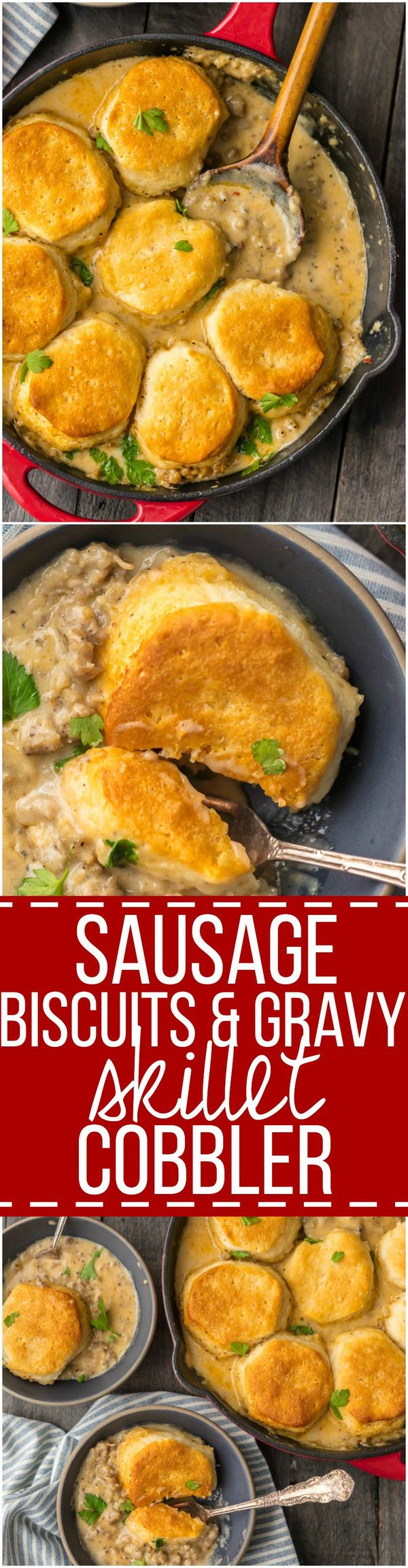 Sausage Biscuits and Gravy Skillet Cobbler