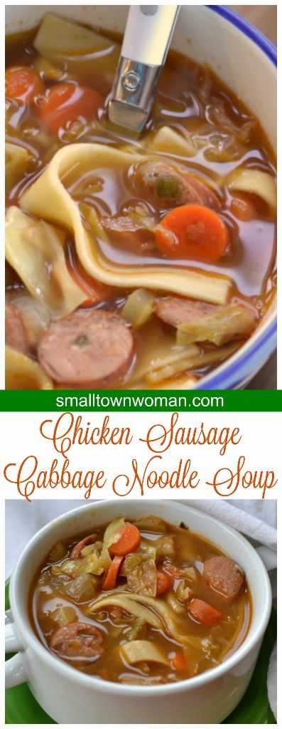 Savory Chicken Sausage Cabbage Noodle Soup