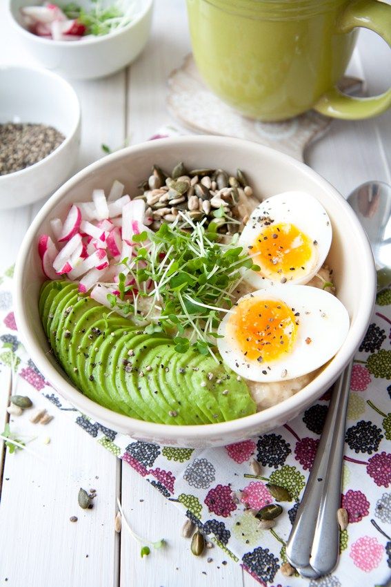 Savoury oatmeal avocado and egg bowl