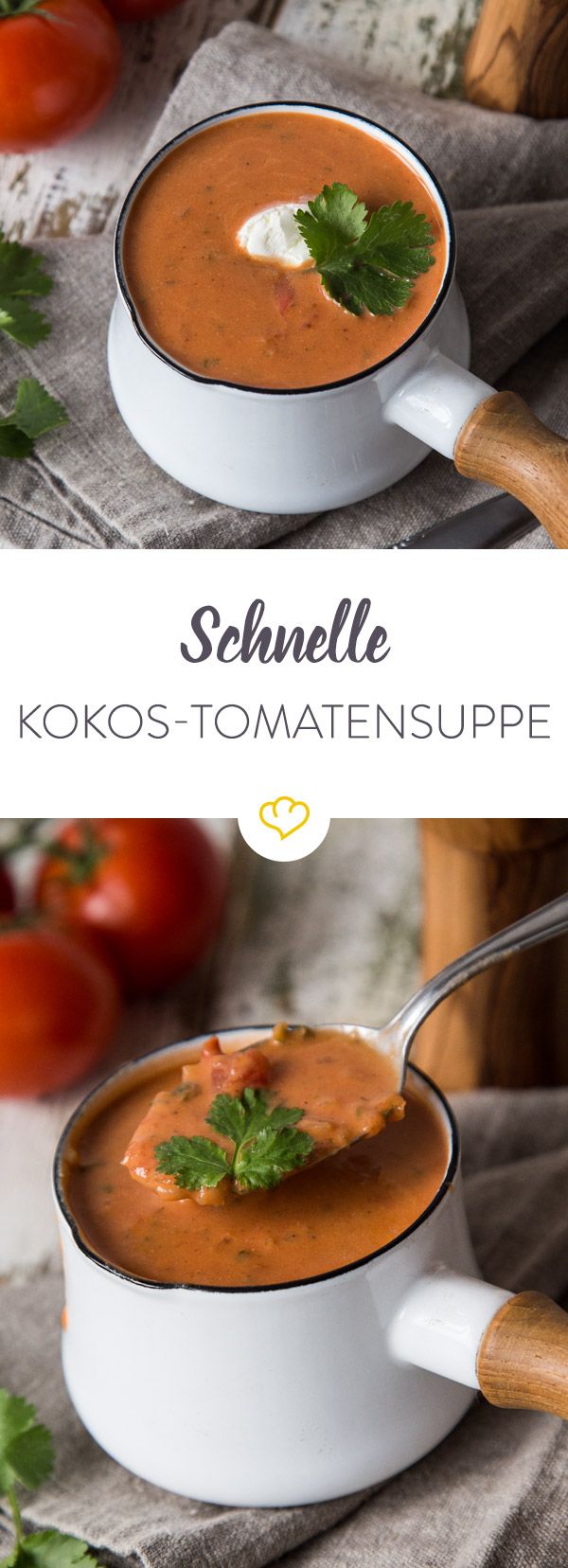 Schnelle Kokos-Tomaten-Suppe mit Koriander