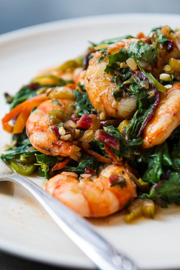 Seared Shrimp With Chard, Chiles and Ginger