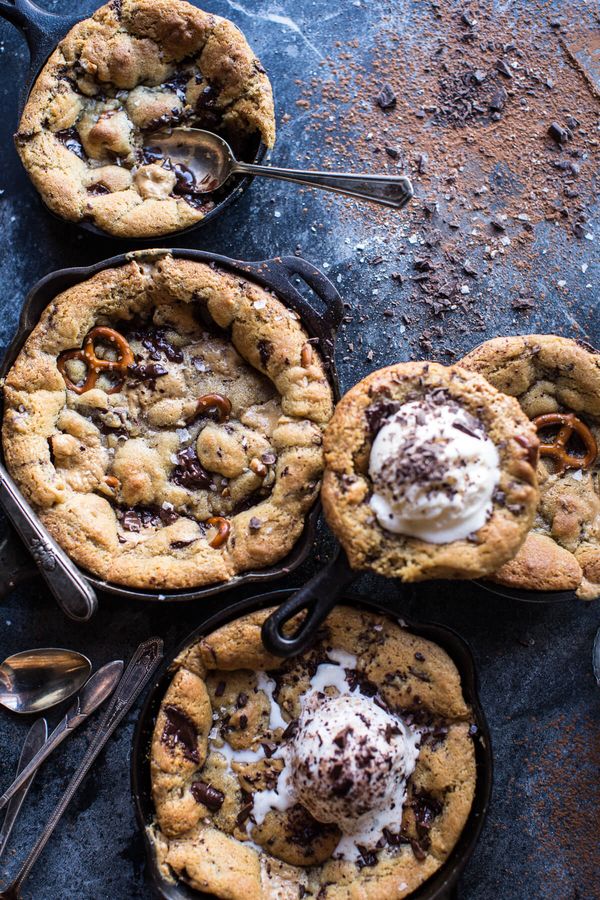 Secret Ingredient Peanut Butter Stuffed Chocolate Chip Skillet Cookie