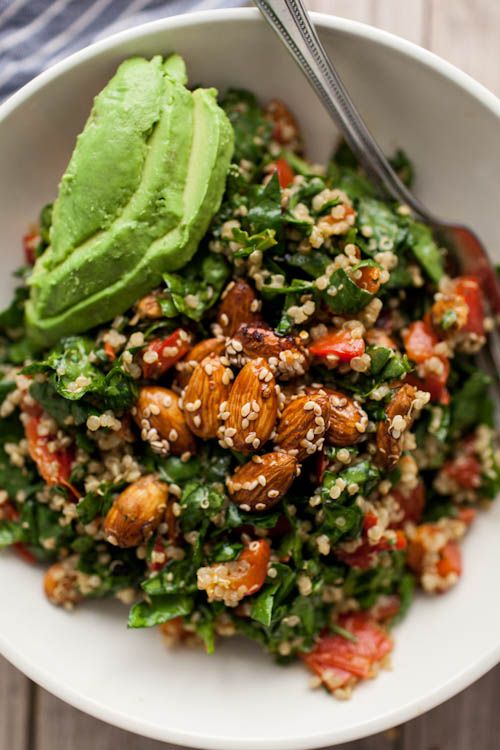 Sesame-Almond + Avocado Spinach Salad