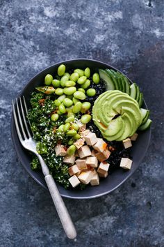 Sesame Sriracha Buddha Bowls with Black Rice, Baked Tofu, and Massaged Kale