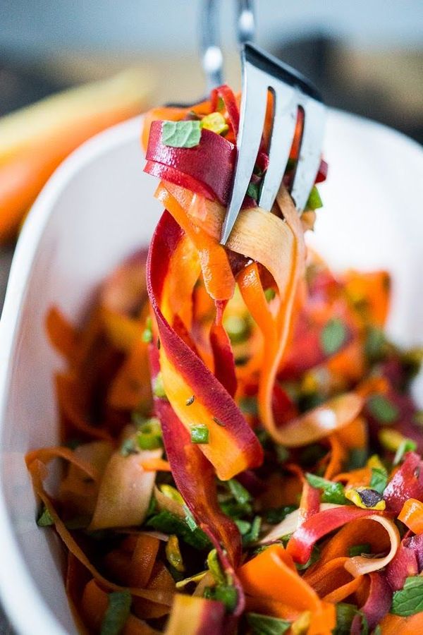 Shaved Carrot Salad with Pistachio and Pomegranate Vinaigrette