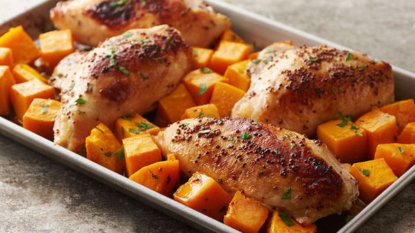 Sheet-Pan Cider-Mustard Chicken with Roasted Butternut Squash