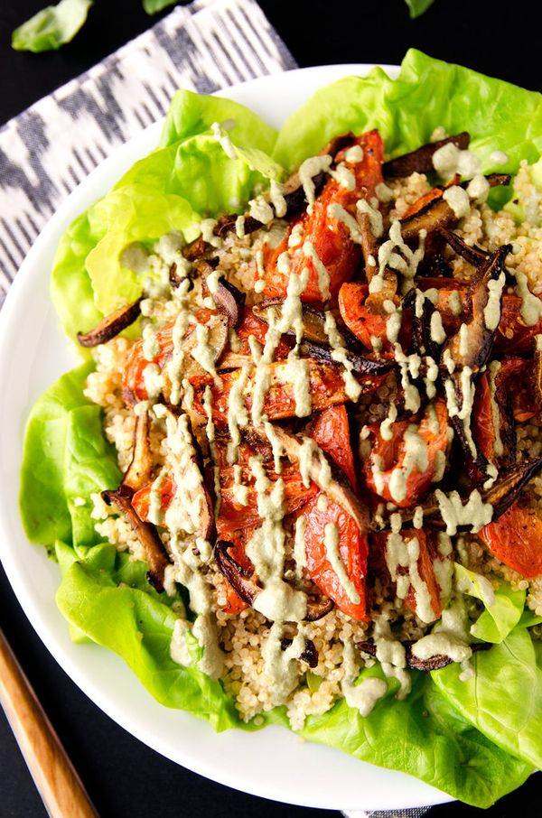 Shiitake Bacon, Lettuce & Roasted Tomato Quinoa Salad