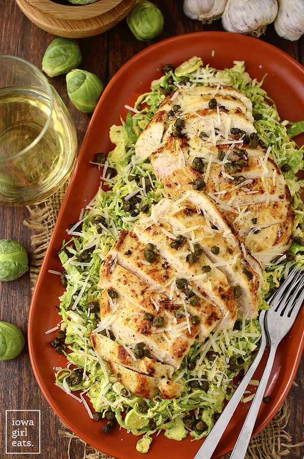 Shredded Brussels Sprouts & Chicken Caesar Salad