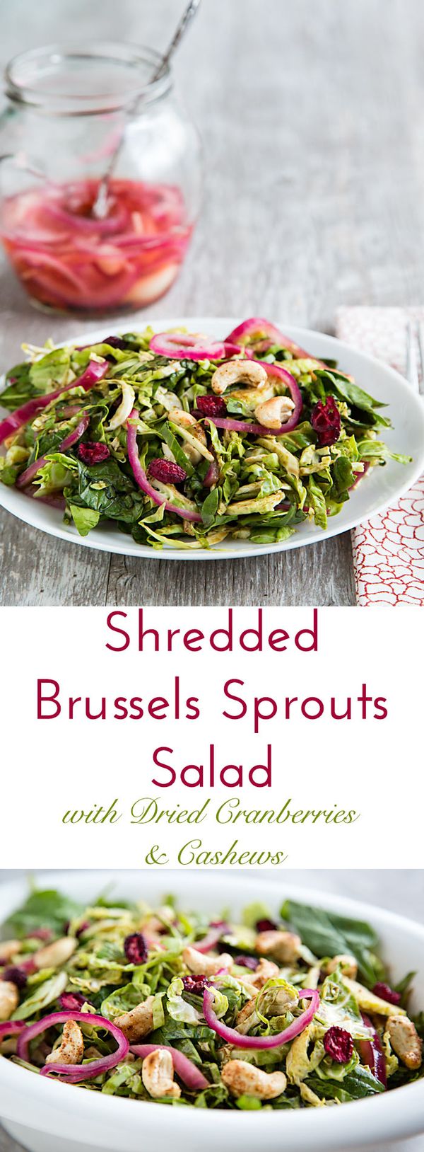 Shredded Brussels Sprouts Salad with Dried Cranberries and Cashews