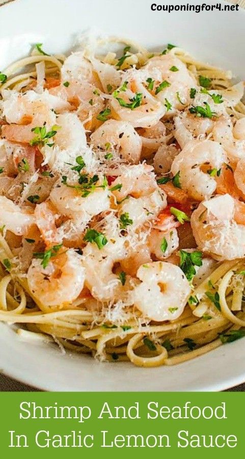 Shrimp And Seafood Pasta In Garlic Lemon Sauce