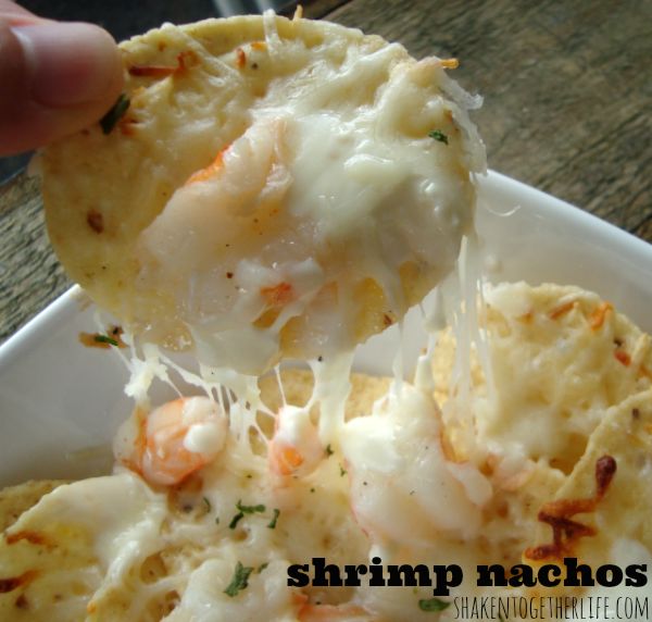 Shrimp Nachos with Creamy Garlic Cheese Sauce