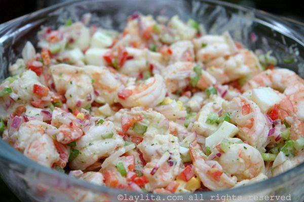 Shrimp salad with cilantro mayonnaise