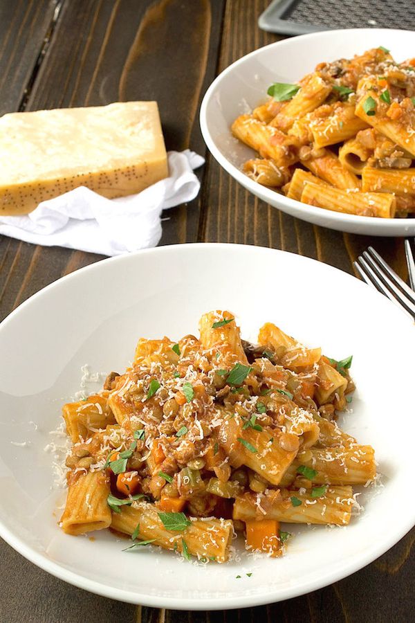 Sicilian Lentil and Mushroom Rigatoni