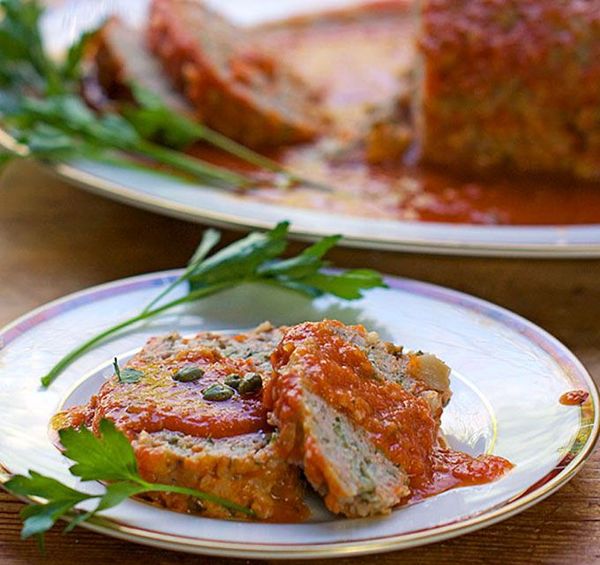 SICILIAN TURKEY MEAT LOAF with POTATOES CAPERS and WINE