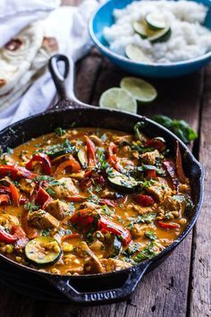 Simple Summertime Basil Chicken Curry with Coconut Ginger-Lime Rice