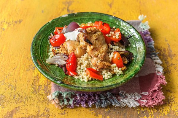 Skewer-Less Chicken Kebabs with Israeli Couscous and Golden Raisins