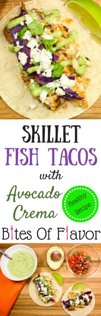 Skillet Fish Tacos with Avocado Crema