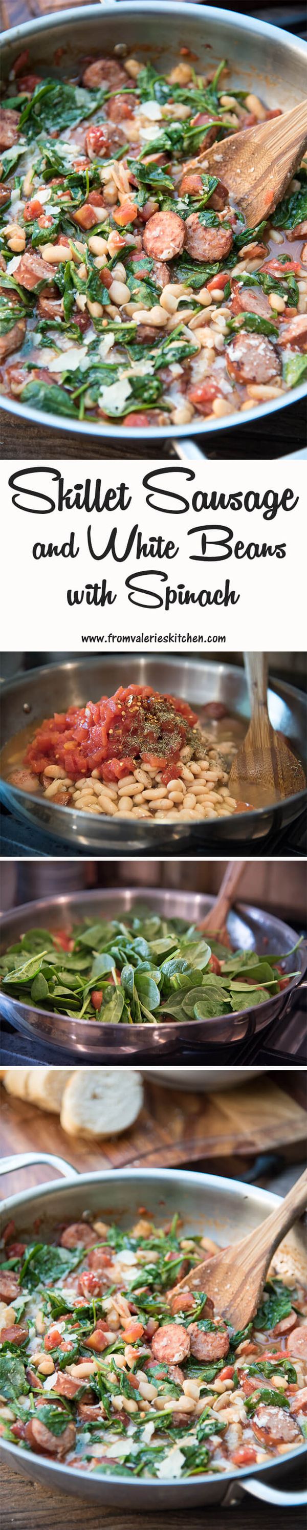 Skillet Sausage and White Beans with Spinach