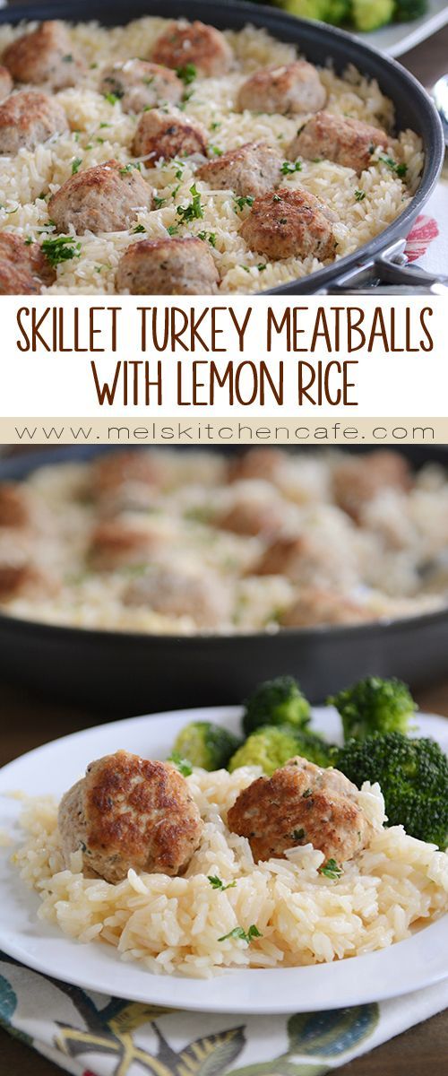 Skillet Turkey Meatballs with Lemon Rice