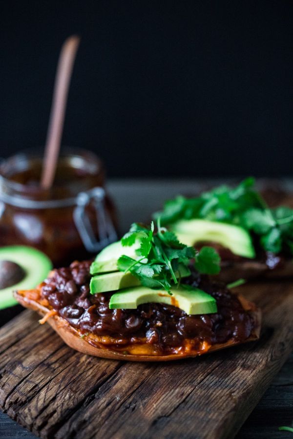 Skinny BBQ Chicken ( or Black Bean  Stuffed Sweet Potato Skins