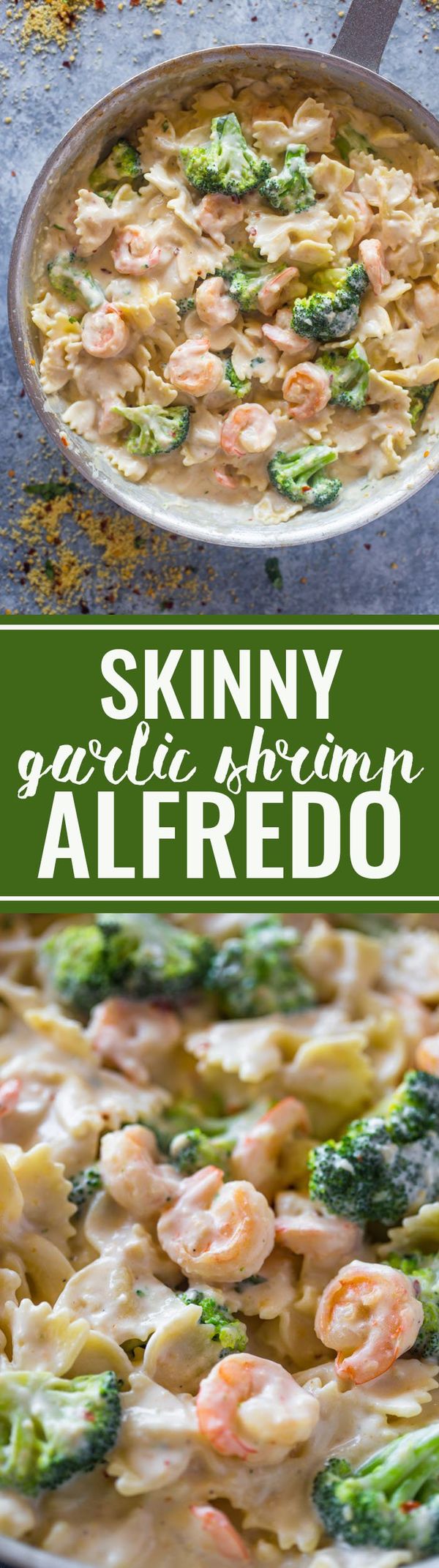 Skinny Garlic Shrimp & Broccoli Alfredo