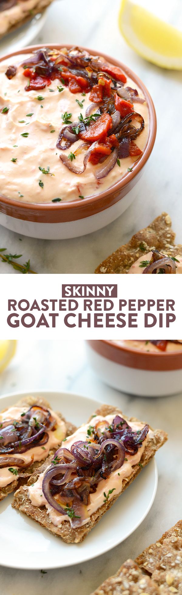 Skinny Roasted Red Pepper and Goat Cheese Dip