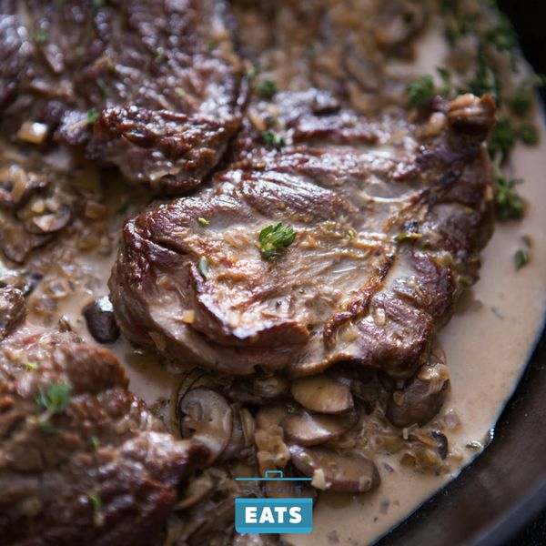 Skirt Steak With Mushroom-Cream Pan Sauce