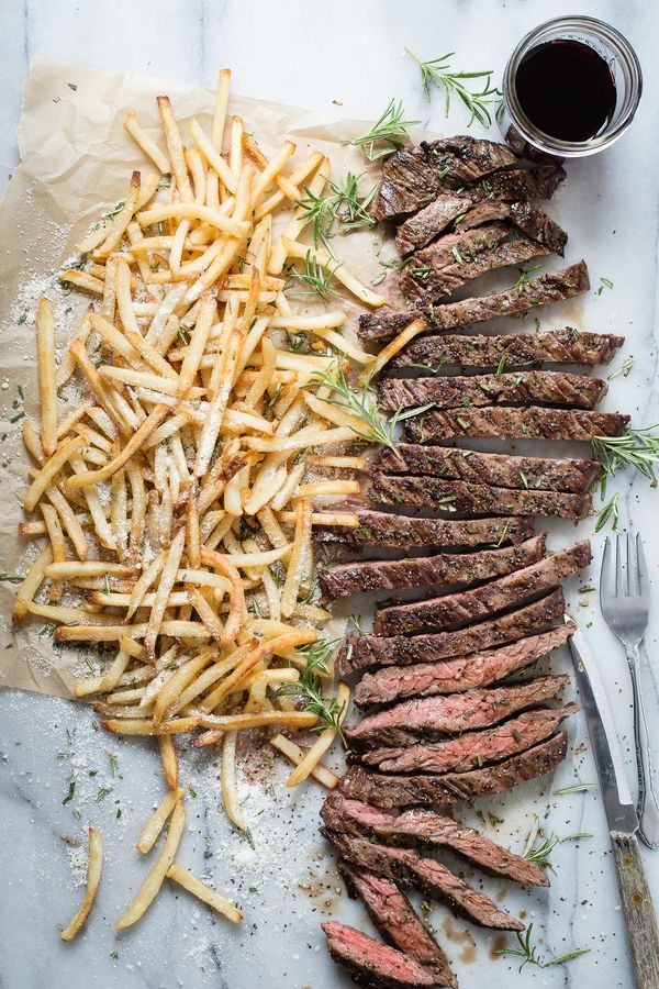 Skirt Steak with Truffle Oil Parmesan Fries