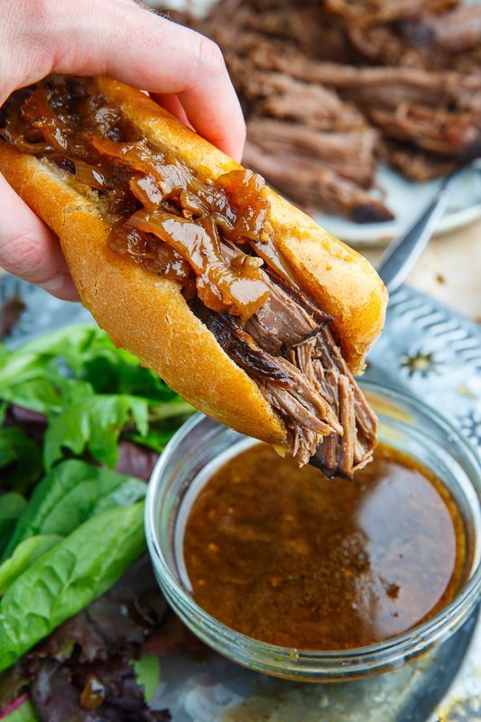 Slow Cooker Balsamic Roast Beef French Dip Sandwich