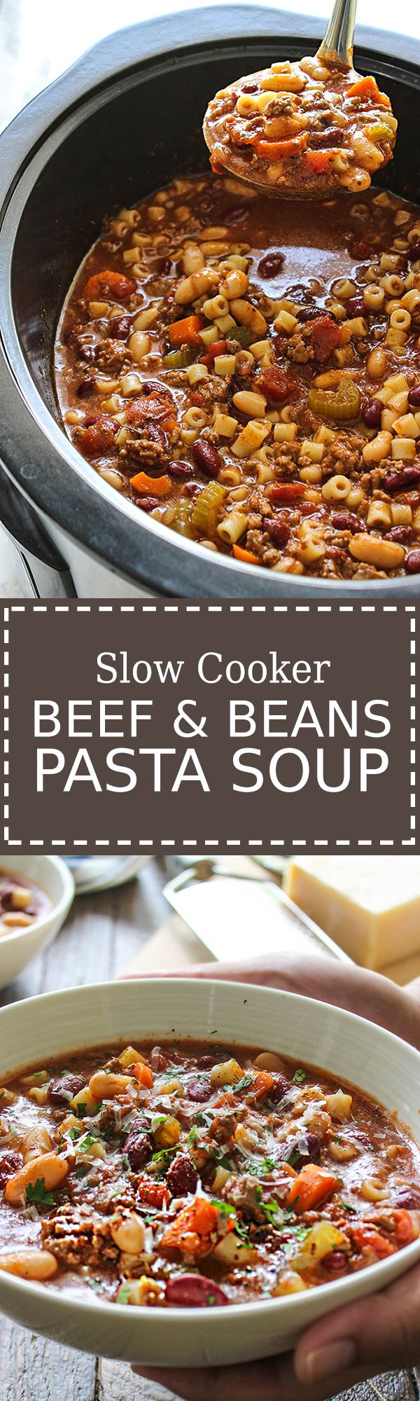 Slow Cooker Beef and Beans Pasta Soup