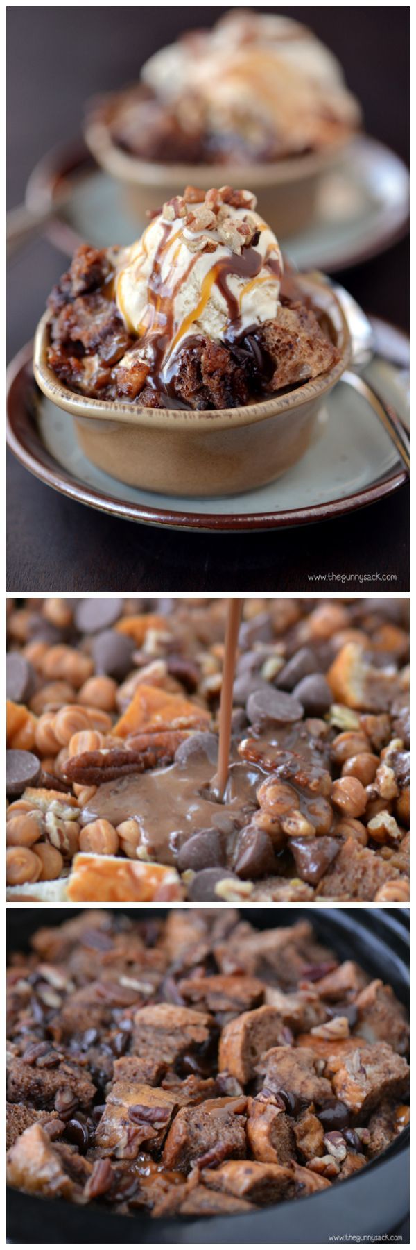 Slow Cooker Chocolate Turtle Bread Pudding