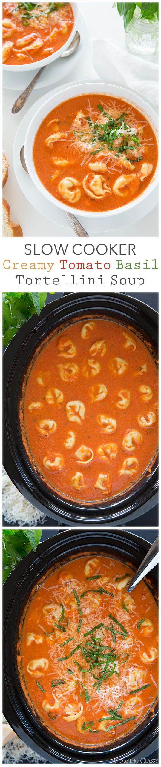 Slow Cooker Creamy Tomato Basil Tortellini Soup