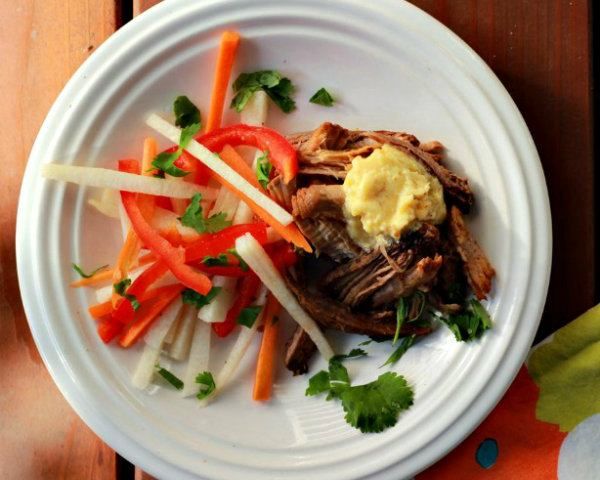 Slow Cooker Cuban Pulled Pork with Chipotle Mayo & Jicama Slaw