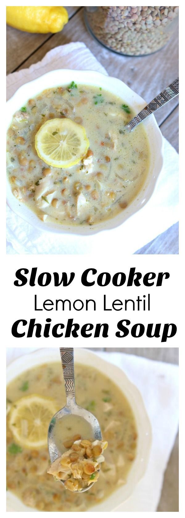 Slow Cooker Lemon Lentil Chicken Soup