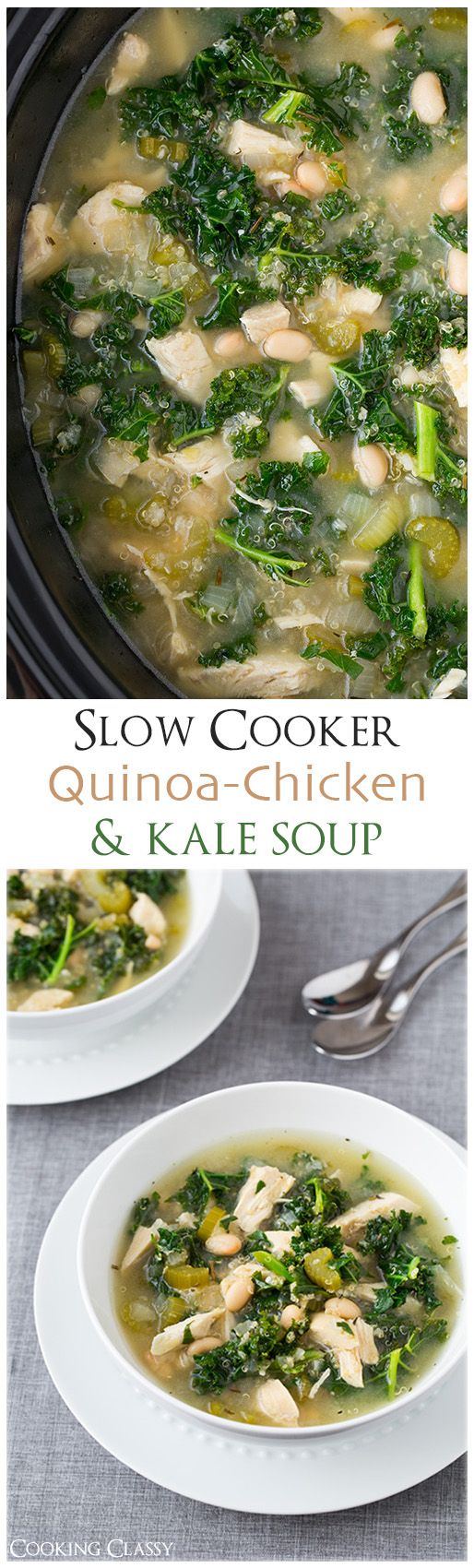 Slow Cooker Quinoa, Chicken and Kale Soup