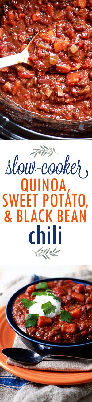 Slow Cooker Quinoa, Sweet Potato, & Black Bean Chili