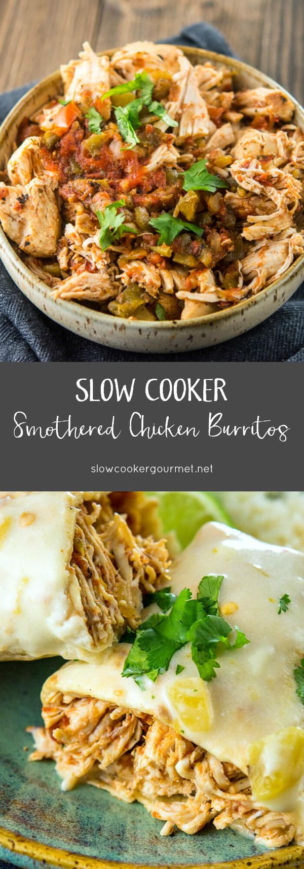 Slow Cooker Smothered Chicken Burritos