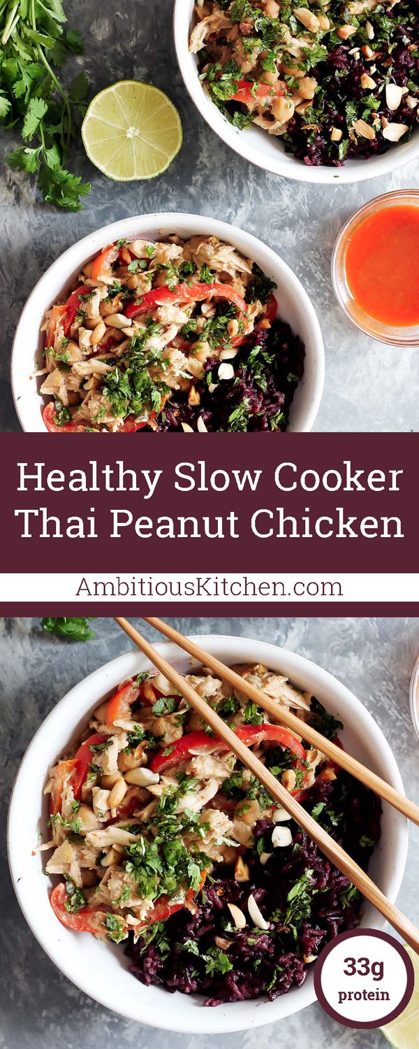 Slow Cooker Thai Peanut Chicken with Sticky Coconut Purple Rice