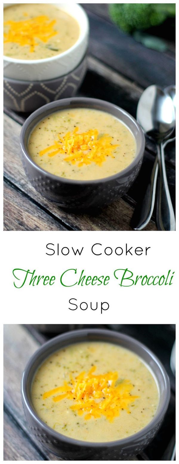 Slow Cooker Three Cheese Broccoli Soup