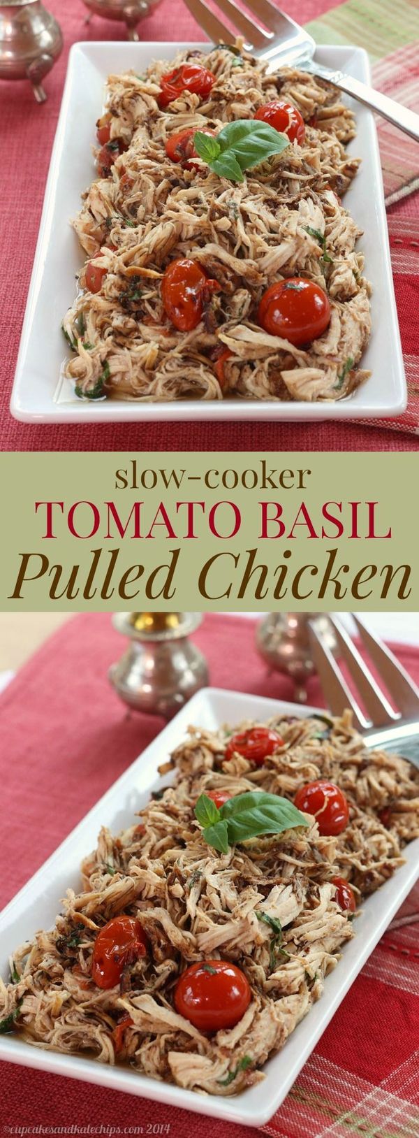 Slow Cooker Tomato Basil Pulled Chicken