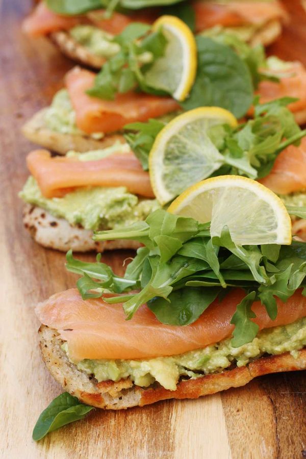 Smoked salmon bruschetta with smashed avocado & feta