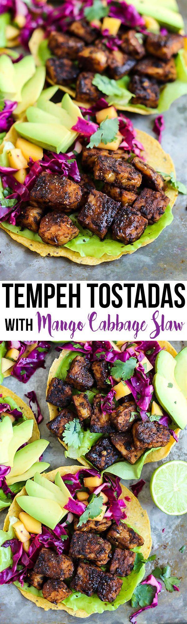 Smoky Tempeh Tostadas with Mango Cabbage Slaw